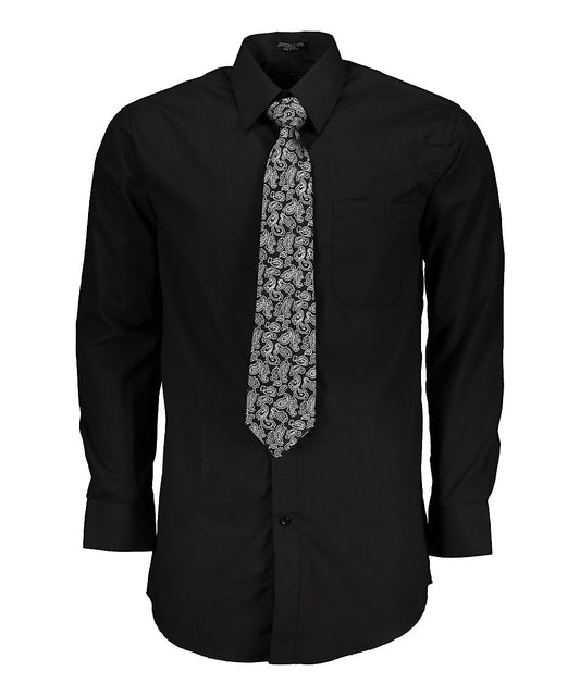 Men's 2-Piece Dress Shirt With Tie Set - TC102 BLACK - BucheliUSA