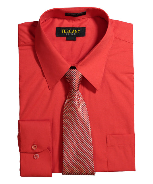 Men's 2-Piece Dress Shirt With Tie Set - TC102 RED - BucheliUSA