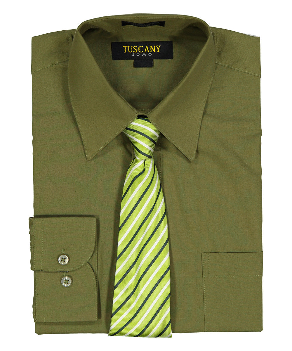 Men's 2-Piece Dress Shirt With Tie Set  - TC102 OLIVE - BucheliUSA