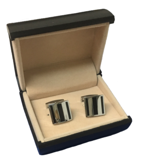 Black Stripe Silver Square Stainless Steel Cufflinks  C1-1