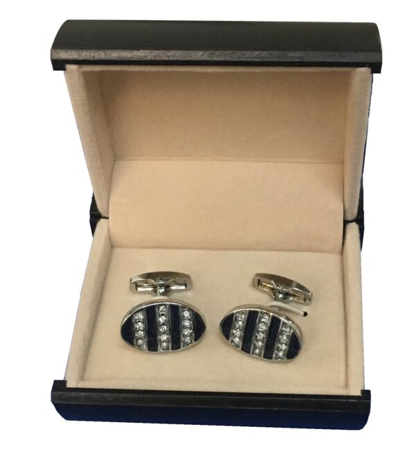 Black Stripe Cubic Zirconia Oval  Cufflinks C3-15