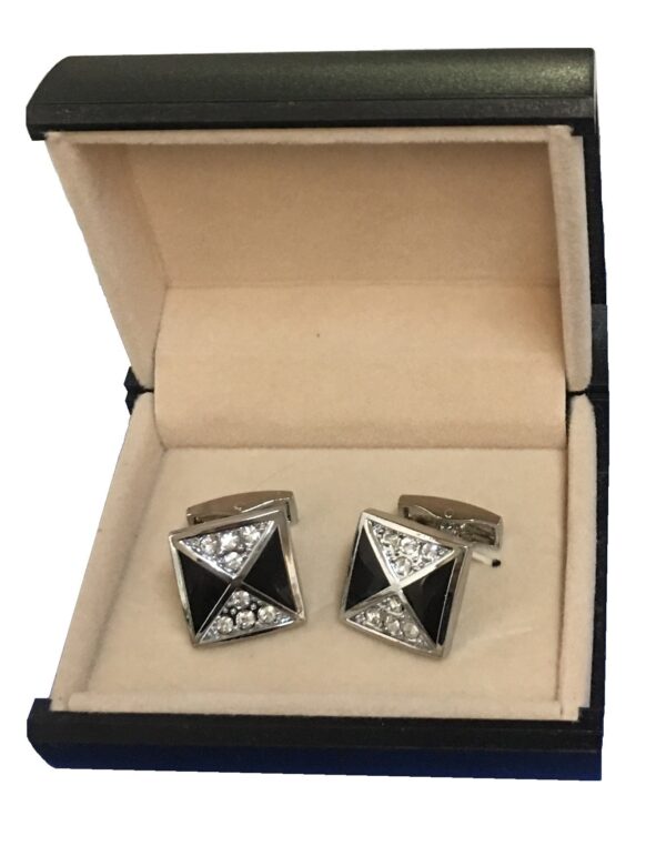 Black & Cubic Zirconia Square Cufflinks  C3-19