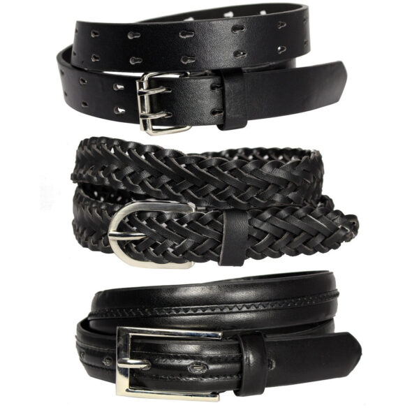 Boy's 3 Pack - Black Leather Belts - BK3P01 - BucheliUSA