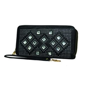 Black Diamond Studded Leather Zip-Up Clutch - WA109 - BucheliUSA